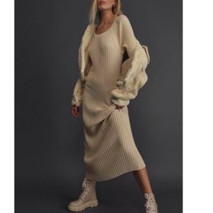 Free People Beach Walk About Maxi Dress Ribbed Knit Form Fitting Ivory XS
